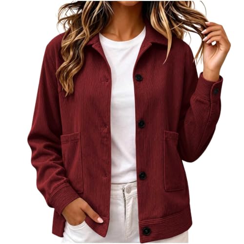Womens Corduroy Jacket Button Up Casual Collared Shirt Crop Cardigans - image 1
