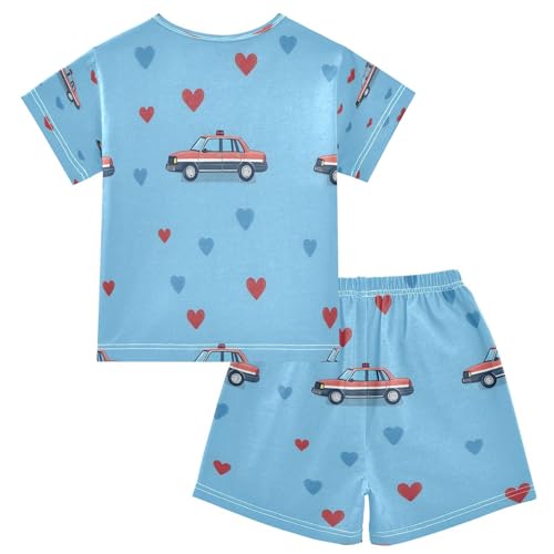 senya Short Sleeve Pajamas Sets Summer Cotton Sleepwear Police Cars Blue Background Pattern2