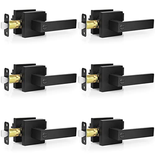 Estmoon 6 Stück Türgriffe, strapazierfähig, mattschwarz, Türknauf, Türschloss-Sets, links/hand, wendbar, quadratisch, Sichtschutzschloss für Schlafzimmer, Badezimmer und Zimmer Cover