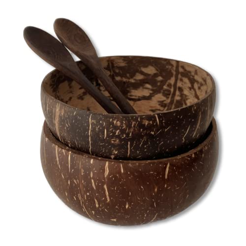 Cocobowls Juego de 2 Cuencos de Coco y 2 Cucharas de Madera - Tazónes para Acai Poke Smoothie...