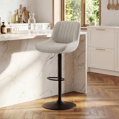 Image of Nalupatio Bar Stools Set of 1, Adjustable Modern Swivel Bar Stools with Backs, Counter Height Performance Fabric Island Chairs for Home Kitchen, Light Gray