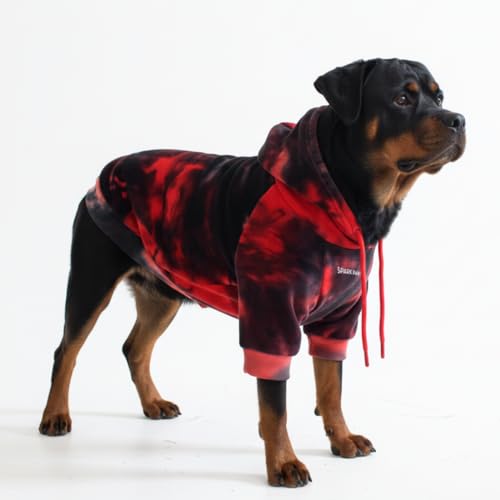 Image of Spark Paws Dog Hoodie - Premium Dog Sweater for Small, Medium, and Large Dogs | Warm Outfits for French Bulldogs, Pitbull, Puppy, Winter Jacket Alternative - Red & Black - 5XL