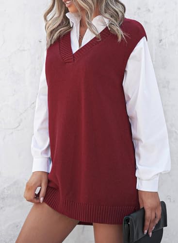Image of EVALESS Oversized Sweater Vest for Women V Neck Sleeveless Solid Color Loose Pullover Sweater