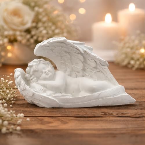 Image of CraftVatika White Sleeping Angel Cherub Figurine Set - Elegant Home Decor Showpiece for Living Room, Bedroom & Office Premium Decorative Statue for Anniversary, Housewarming, Birthday