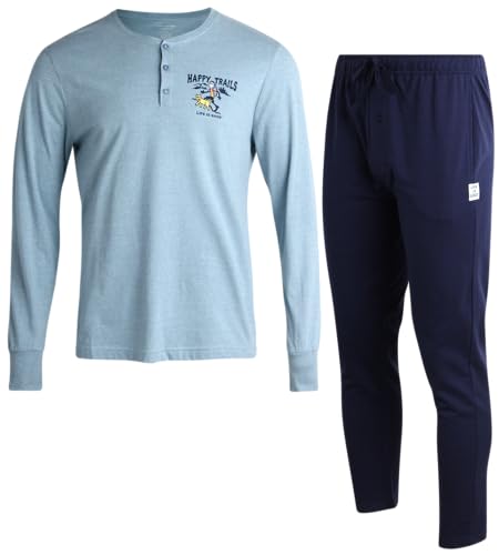 Life is Good Men's Sleep Sets - 2 Piece Long Sleeve Henley Sleep Shirt and Lounge Pants - Men's Pajama Set Gift Box (S-XL)