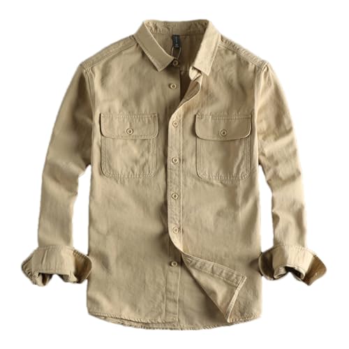 Men Vintage Cargo Shirt Jacket Casual Canvas Cotton Military Uniform Light Work Safari Shirts Tops