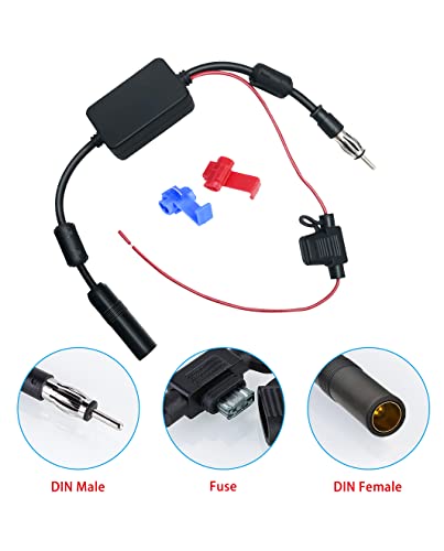 Vecys FM/AM DAB DAB+ Car Antenna Signal Amplifier Booster DIN Female to DIN Male Adapter 12V Digital Radio Antenna Splitter Antenna Amplifier with Magnetic Ring for Audio Stereo Digital Car Radio - Image 2