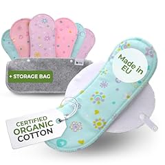 Wiederverwendbar Slipeinlagen, 7er Pack von Bio-Baumwolle Wiederverwendbare Sanitär Slipeinlagen mit Flügeln; In der EU hergestellt; für vaginale Entlastung und tägliche Sauberkeit, nicht reizend, antiallergisch, antibakteriell; für den täglichen Gebrauch und für den Fall von weißem Ausfluss; Waschbares Tuch ohne Chemikalien, wiederverwendbare Einlagen