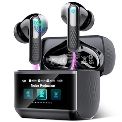 ZYHKON - Auriculares Inalámbricos con Pantalla Táctil LED 2025 Auriculares Bluetooth 5.4 HiFi Estéreo con HD Mic 48H Cascos Inalambricos Bluetooth con Reducción de Ruido ANC+ENC 5 Modos EQ IP7 Impermeable