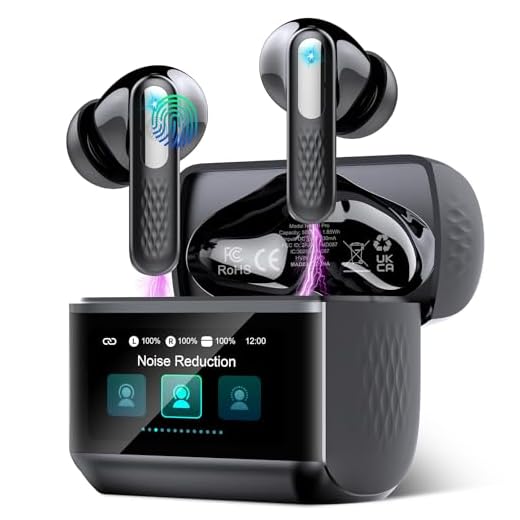 ZYHKON Wireless Earbuds with Touch Screen, Bluetooth 5.4 Headphones, ANC/ENC Noise Cancelling, 48H HiFi Stereo Bluetooth Ear Buds with 5 EQ Modes, Transparency Mode, IPX7 Earphones, Black