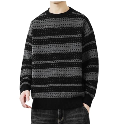 Fashion Striped Sweaters for Men Casual Long Sleeve Knit Pullover Tops Winter Lightweight Knit Crewneck Sweater