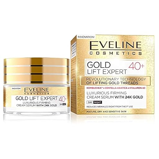 Eveline Cosmetics Gold Lift Expert Lujoso suero reafirmante con oro de 24 quilates 40+ Crema facial hidratante antiarrugas | 50ML | Sérum facial para pieles maduras y sensibles | Ya disponible en tu tienda friki favorita! En mundofriki.es!