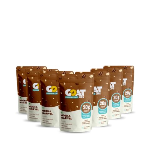 Image of GOAT Life Overnight Oats | 20g Protein | High Fibre | Nutrient-Rich | No Sugar | Gluten-Free & Vegan | Supports Weight Management & Muscle Recovery | Instant Breakfast (Mocha Marve, Pack of 7)