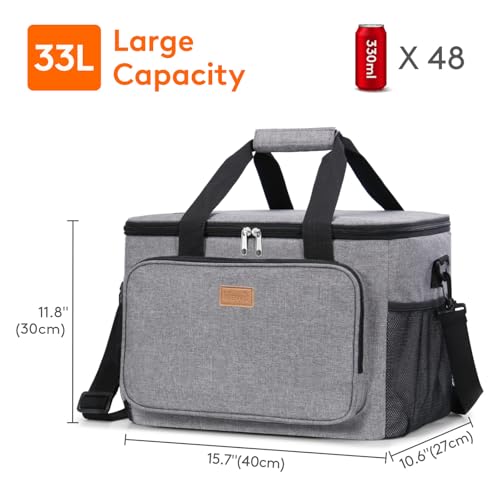 Image of Lifewit Medium Lunch Bag Insulated Lunch Box Soft Cooler Cooling Tote for Adult Men Women, Gray 48-Can (33L)