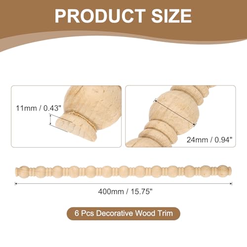 uxcell 6Pcs 15.75" Decorative Wood Trim, Unfinished 3D Wooden Furniture Molding Trim for DIY Craft, Home Wall Cabinet Shelf Window Door (Gourd Line, 24mm) by uxcell - Used condition - Image 2