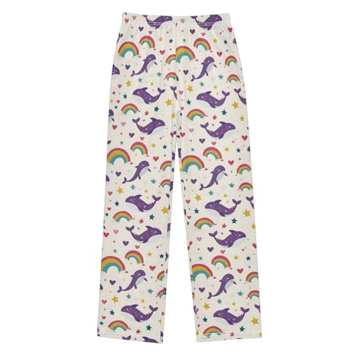 Dolphin Rainbow Pajamas Bottoms with Pockets Comfy Pjs Sleepwear Elastic Waistband Pajamas Pants Lounge Pants for 6-14 Years