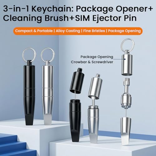 Image of ZORBES 2PCS 3-in-1 SIM Card Tray Removal Tool with Cleaning Brush, Portable Keychain Eject Pins Reset Needle Opener Cleaning Pen for Smartphones, Earbud Earphone, Aluminum Alloy Phone Accessory