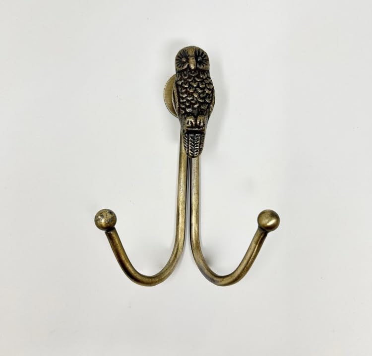 Knobs By Blossom Double Vintage Animal Antique Brass Iron Wall Hook (Owl)