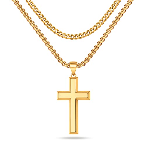 Ailetop Gold Cross Necklace For Men Boys,Stainless Steel Gold Cross Chain Pendant Necklace For Men Gold Cross Chain For Men Boys Jewelry Mens Cross Necklaces Gifts Box Chain 20 Inches Dad Gifts #TOP24