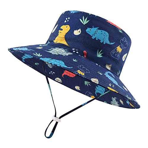 Baby Sun Hat For Boys Upf 50+ Toddler Sun Protection Hats Infant Cute Summer Hat Newborn Sun Hat Kids Beach Bucket Hat Navy Dinosaur Egg 2-4 Years #TOP15
