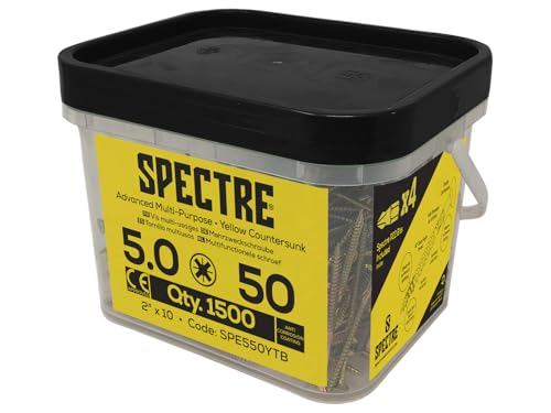 Image of Forgefix Spectre™ PZ Compatible Wood Screw CSK ZYP 5.0 x 50mm Mega Tub 1500, feature a countersunk, pozidrive compatible, recessed head. Fully threaded, up to 50mm
