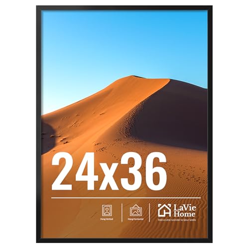 LaVie Home 24x36 Picture Frame for Wall Display, 24x36 Black Picture Frame with HD Plexiglas, 24 x 36 Poster Frame 1 Pack, Display Frame for Vertical or Horizontal, Classic Collection