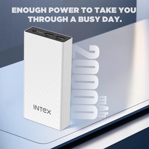 Image of Intex Core 20K Poly 20000mAh Power Bank with 12W, Dual USB Output, Type-C & Micro Input, LED Indicator, Multi-Layer Protection, Portable Charger for Smartphones & Tablets (White)