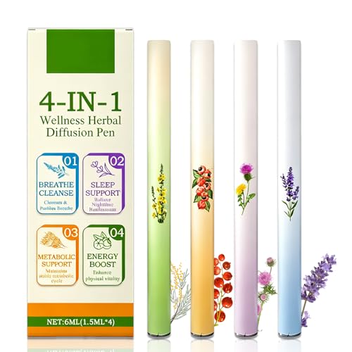 4 Pcs Herbal Diffuser Pen Portable Aromatherapy Inhaler Stick Anxiety Pen for Cleanse Breathing Aid Oral Air Freshening & Energy Boost
