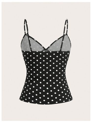 Verdusa Women's Polka Dots Bow Lace Cami Top Sleeveless V Neck Fitted Camisole Y2k Going Out Tops2