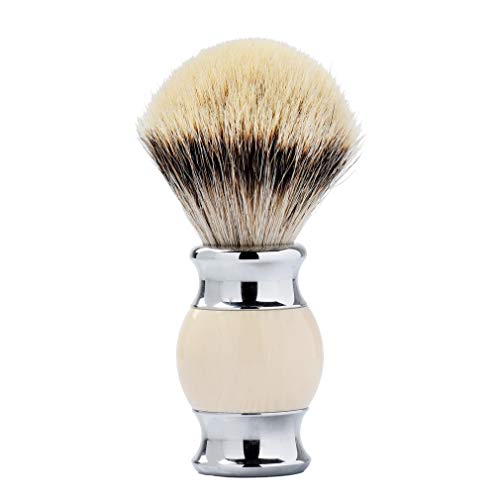 Je&Co 100% Silvertip Badger Hair Shaving Brush, Handmade Shaving Brush with Fine Resin Handle and Stainless Steel Base (Ivory)