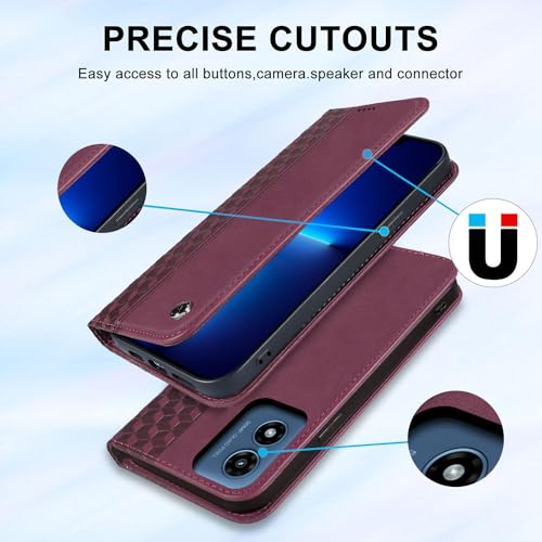 Image of Wallet Case for Motorola Moto G Play 5G (2024) 6.5 inch - Moto G 5G 2024 Flip case, PU Leather Strong Magnetic Folio Phone Cover with Card Holder Slots, Wine Red