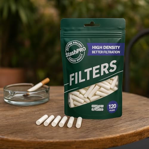 Image of Stash-Pro Slim Long Filters 20mm - Pack of 2 Resealable Pouches (120 Filters Each) | High-Density Filter Tips for Smooth, Clean Experience | Premium Quality Rolling Accessories