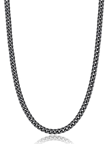 Jewlpire Black Chain Necklace for Men, 4mm Black Mens Chain Cuban Link Chain Necklace for Men Women Sturdy & Shiny Men's Necklace 20 inch