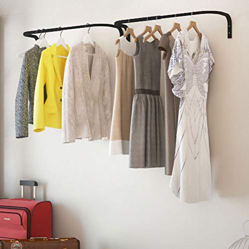 brightmaison Wall Mounted Adjustable Durable Steel Clothes Rack Drying and Hanging Closet Bar Rail Ball Organizer (Black)