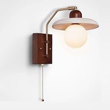 Bedside Wall Sconces Japanese Style Decorative Wall Mounted Lamp Yellow Travertine Wall Light Fixtures with Walnut Wood Accent for Living Room Hallway Aisle Staircase Bedroom [Energy Class A+++]