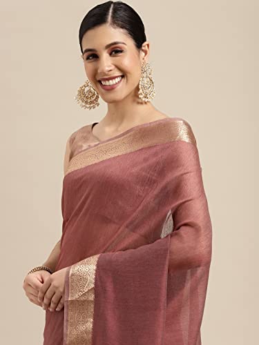 Image of AKHILAM Women's Linen Blend Jacquard Saree With Unstitched Blouse Piece (8SDZ13 Parent)