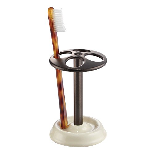 InterDesign York Ceramic Toothbrush Holder Stand for Bathroom Vanity Countertops - Vanilla/Bronze