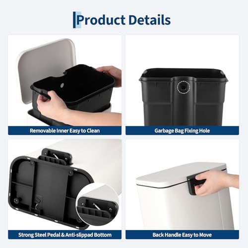 Bote de basura rectangular de acero inoxidable 30L con tapa suave miniatura 4