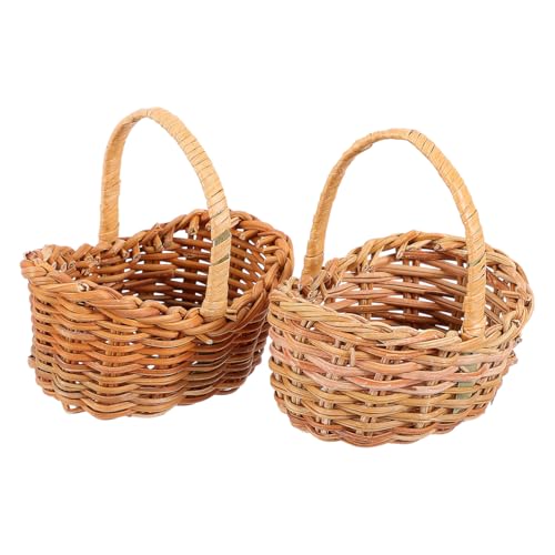 Image of UKCOCO 2 Pcs Mini Woven Basket with Handles Small Handheld Flower Basket for Wedding Favors Rustic Table Decor Candy and Mini Flower Storage 2.75 X 2.75 X 2.08 Inch