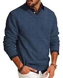 PJ PAUL JONES Mens Wool Blend Sweater V Neck Lightweight Pullover Denim L