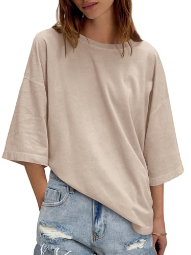 Image of UNCLECAT Womens Oversized Half Sleeve T Shirts Summer Tops Trendy Crew Neck Loose Fit Workout Tee Clothes