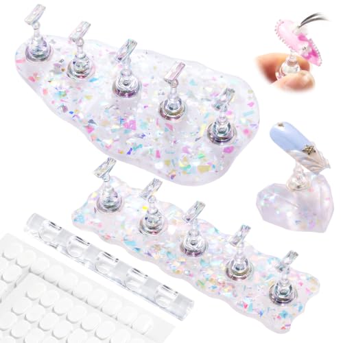 MelodySusie 3-Set Acrylic Magnetic Base Nail Stand for Press Ons, Shiny
