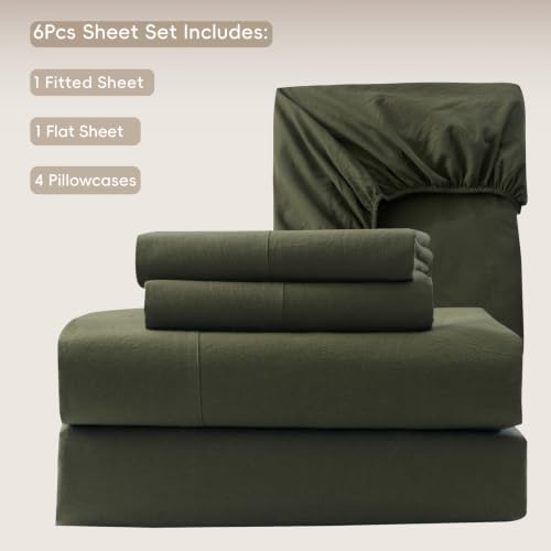 Image of MooMee Sheet Set 100% Washed Cotton Linen-Like Extra Deep Pocket Queen | Relaxed Linen-like Texture. Soft, Breathable & Lightweight Comfort. 15-19 inch Extra Deep Pocket with All-around Elastic