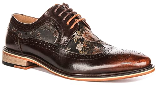 Ross Men's Lace Up Floral Brogue Shoe Shoes (Dark Brown, US 8)