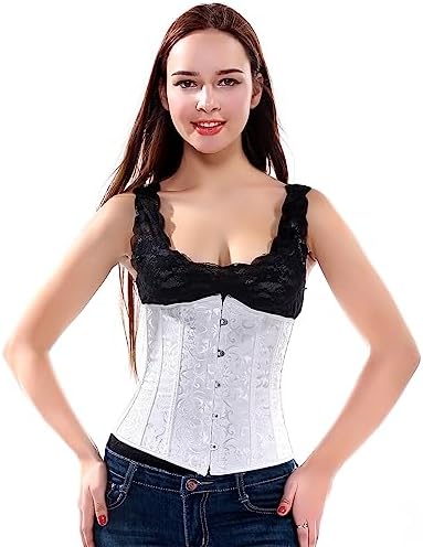 Zhitunemi Women's Lace Up Boned Jacquard Brocade Waist Training Underbust Corset Medium White