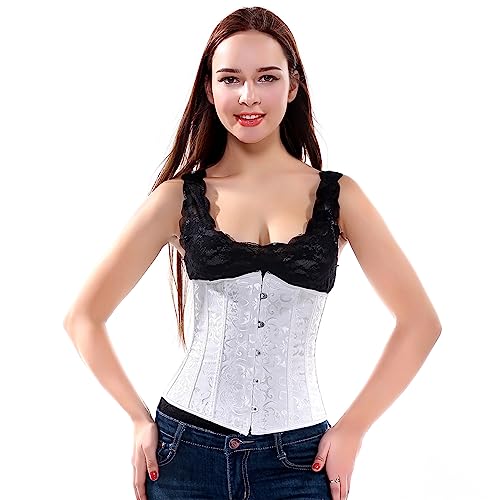 Zhitunemi Women's Lace Up Boned Jacquard Brocade Waist Training Underbust Corset Medium White #TOP5