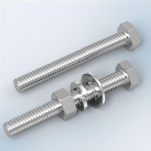 Image of 20PCS 3 /8-16 x 3-1 /2 inch 304 Stainless Steel Fully Threaded Bolt with Nut Flat & Lock Washers and Spanner