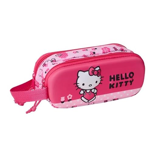 Safta Hello Kitty 3D - Portatodo Doble 3D, Estuche Infantil, Estuche Niño, Ideal para Niños en Edad Escolar, Cómodo y Versátil, Calidad y Resistencia, 21x6x8 cm