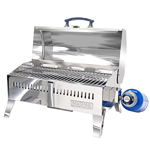 Magma Cabo Grill - Marine-Grade Stainless Steel Barbecue Grill for Boats - Portable Propane Gas with 9”x18” Grilling Surface - Heat-Resistant Handle, Fold-Away Legs - Ideal Boat Accessory