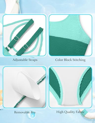 Image of DONWEN Girls Swimsuits V Neck Bikini Set Textured High Waist Girl Two Piece Bathing Suit